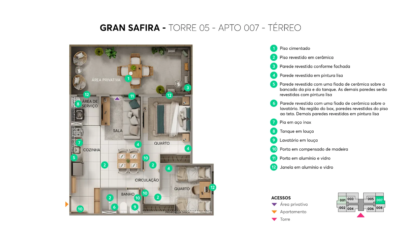 Planta do apartamento térreo do Gran Safira com área privativa